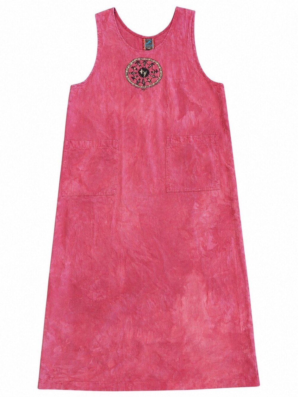 Vintage Dagoli Pink Cotton Maxi Dress M Boho Sleeveless Pockets